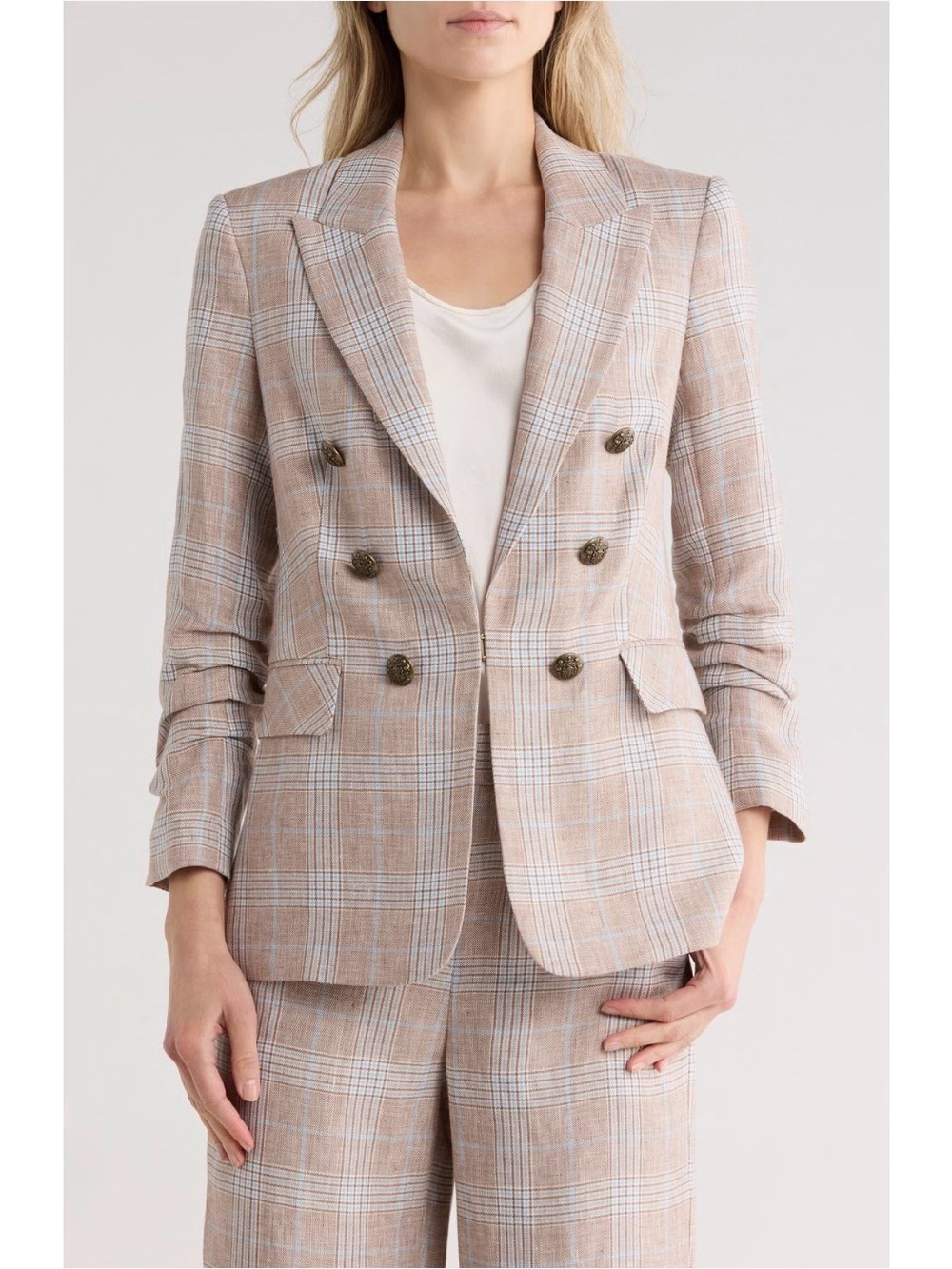Veronica Beard Beacon Plaid Linen Dickey Jacket in Khaki Multi Size 10